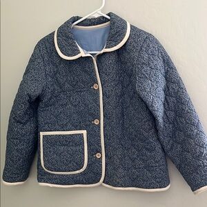 Blue Peterpan Collar Quilted Jacket with White Trim